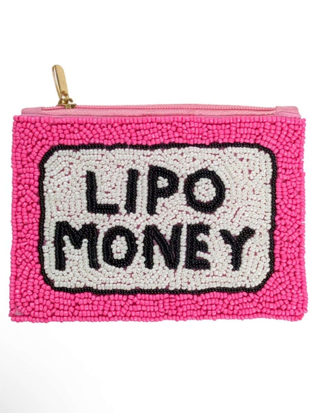 Pink Beaded 'Lipo Money' Zip Pouch Coin Purse